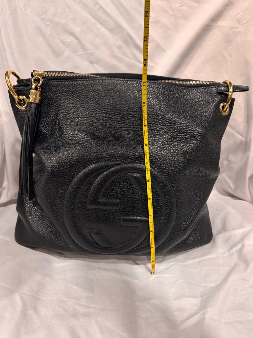 Gucci Soho Black Pebbled Leather Hobo Bag with Tassel